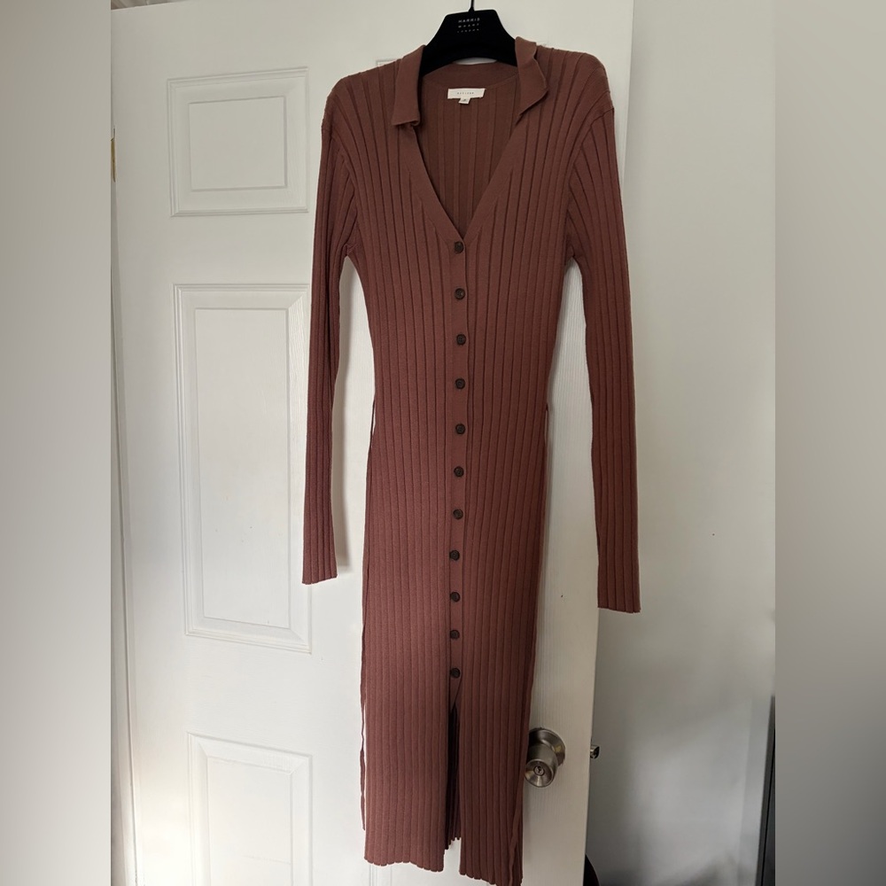 All:Row Long Sleeve Ribbed Dress in Brown